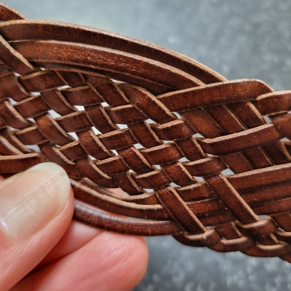Vintage Brown Braided Woven Bonded Leather Belt Brass Buckle Adjustable Size M/L - Picture 11 of 11